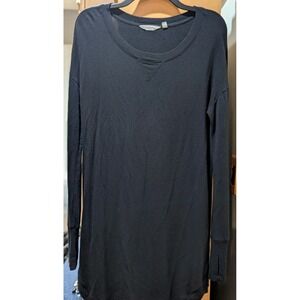 knee length dresses for ladies Striped Notch Neck Long Sleeves Belted Pockets Dress, Black / M
